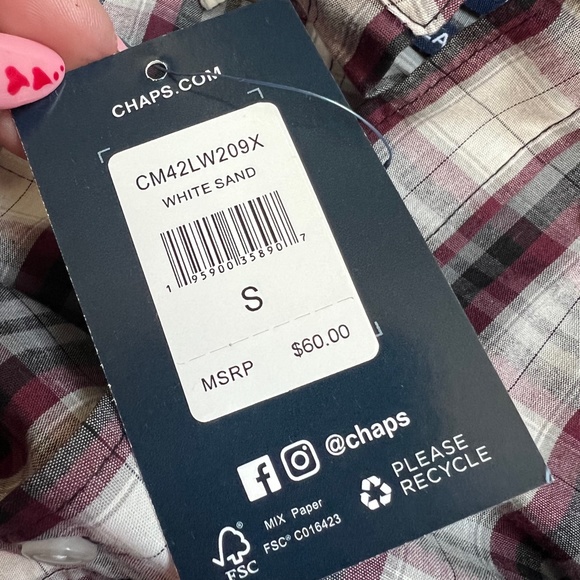 Chaps Ralph Lauren Polo White Sand Plaid L/S Button Front Shirt - Picture 2 of 5